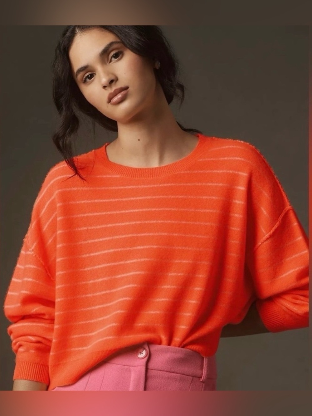 Pilcro Anthropologie Crop Cashmere Pullover orange striped sweater size S